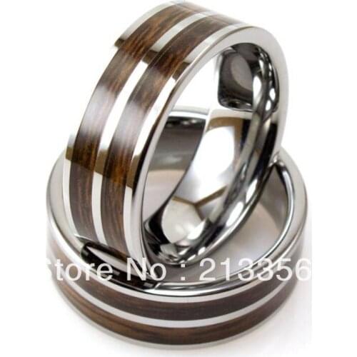 Free Shipping !Wholesales Cheap Price Promotion Sales! USA Hot Selling Mens Tungsten Ring with Double KOA Wood Wedding Band