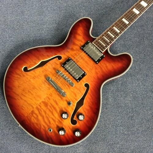 Free delivery, high quality electric guitar, sunny burst Top jazz guitar, gold hardware with rosewood fingerboard