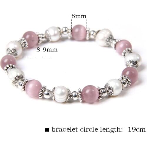Natural White Pearls Bracelet Alloy Petal Bangles Women Jewelry Pearl Beads Pink Cat Eye Opal Crystal Bracelets Female Gifts