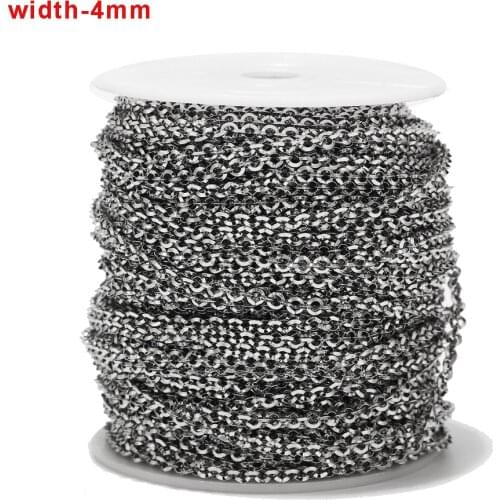 1M/2M/5M/10M 4mm width Stainless Steel Unwelded Cross Chains round Link Cable Chains Necklace for DIY Jewelry Making Silver tone