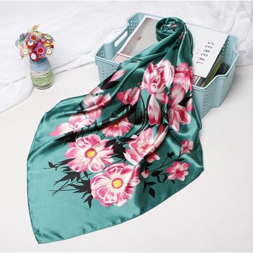 Floral Print Kerchief Silk Satin Hair Scarf For Women Fashion Hijab Scarfs Female 90*90cm Square Shawls Neck Scarves For Ladies