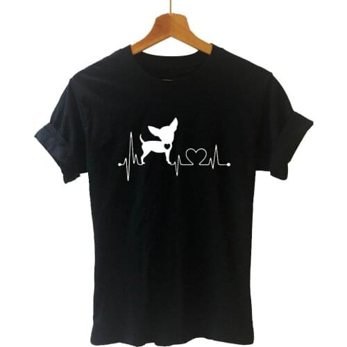 Heartbeat Chihuahua Dog Lovers Girlfriend Gift T Shirt Heartbeat Paw Dogs Tshirt Women Short Sleeve Cotton Top Tees Harajuku