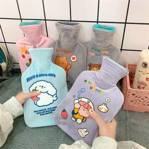 1L Winter Warm Heat Reusable Hand Warmer Cute PVC Stress Pain Relief Therapy Hot Water Bottle Bag with Knitted Soft Cozy Cover