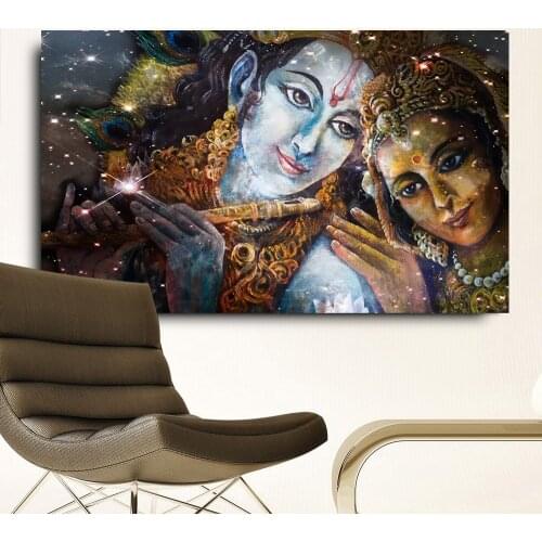 Embelish Large Size Krishna And Radha Buddha HD Canvas Oil Paintings For Living Room Wall Art Pictures Living Room Framed Poster