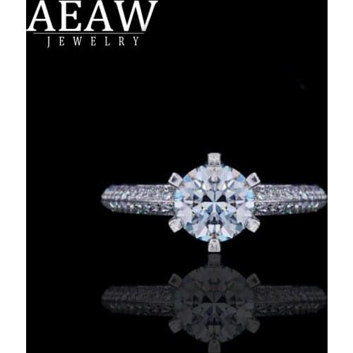 Solid 18K White Gold 0.5ct 5mm Round Cut Engagement & Wedding Moissanite Diamond Ring Double for Women