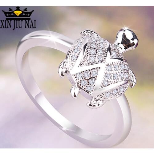 Cute Boho Female Big Turtle Ring Retro 925 Silver Crystal Zircon Stone Rings For Women Girl Summer Simple Jewelry Diamond Band