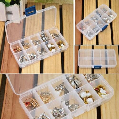 Container Plastic Box Organizer Storage Case Box Holder Container Pills Jewelry Nail Art Tips 10 Grids Jewelry Earring Box
