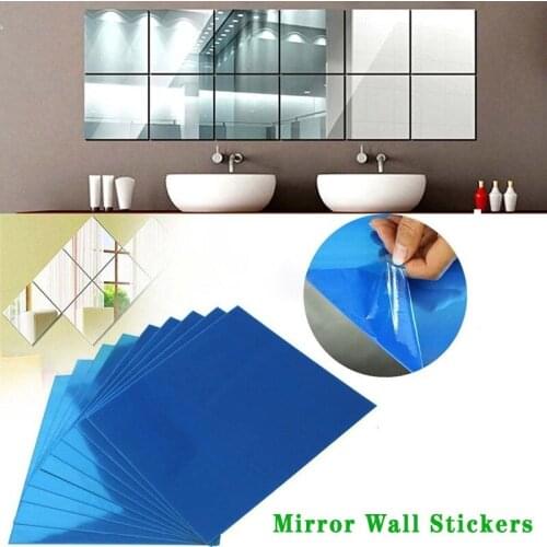 9pcs/set 3D Square Mirror Tile DIY Wall Stickers Decal Mirror Wall Paper for TV Setting Wall Bathroom Bedroom Home Decoration