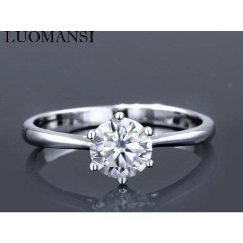 Luomansi 1CT 2CT D Color Moissanite Simple Ring 100%-S925 Silver Wedding Engagement Woman Jewelry