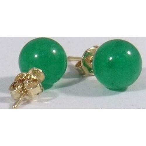 Fashion Natural 10mm Jewelry Natural Green Jade 14KGP Stud Earring