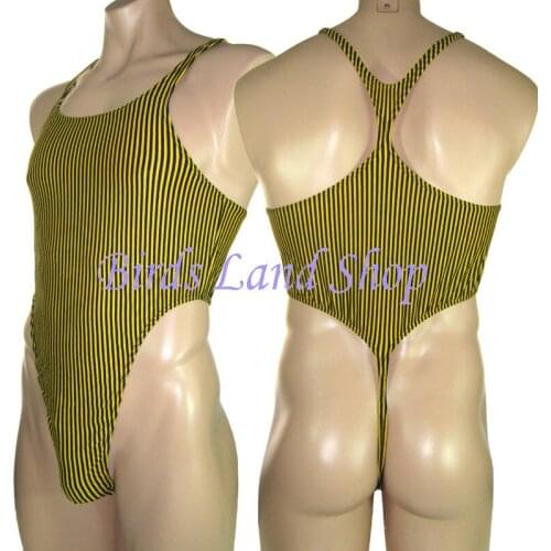 Mens bodysuit Thong Leotard cotton poly spandex High Cut Race Back G828CR 13cm side
