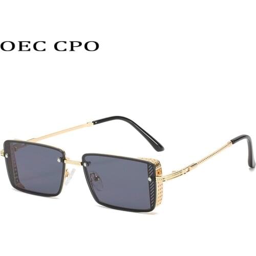 OEC CPO Fashion Rectangle Sunglasses Women Steampunk Metal Square Sun Glasses Female Vintage Eyewear Oculos Feminino UV400 O993