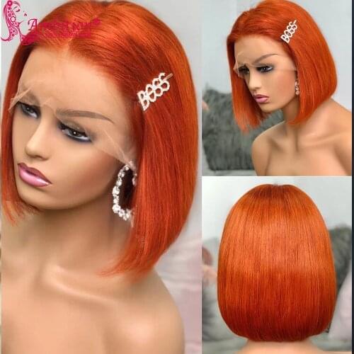 Ambition Blunt Cut Bob Lace Font Wigs Preplucked Lace Hair Wigs for Women Ginger Human Hair Closure Wigs Bleached Knots