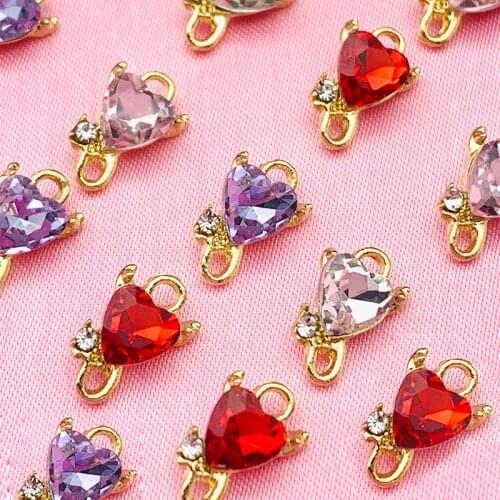 10Pcs Mini Crystal Heart Shape Love Charms Pendant 13*8mm Gold Color Zinc Alloy Charm For DIY Earring Jewelry Making Accessories