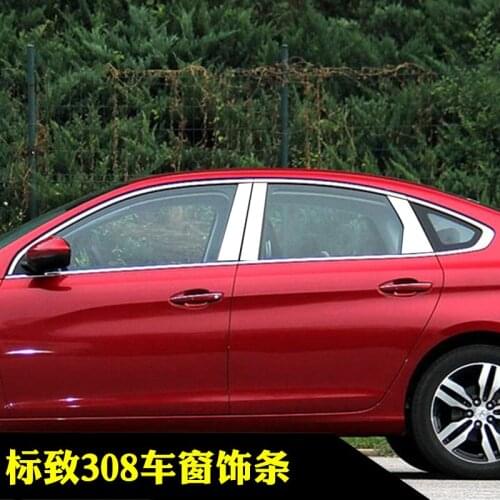 Stainless steel Strips Car Window Trim Decoration Accessories Car door decoration bright strip for Peugeot 308 2016 2017