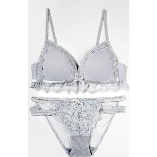 Drop Shipping Lace Triangle Cup Bra Without Rims Girl Gathered On The Bra Body Bag Solid Color Bra Set With Briefs
