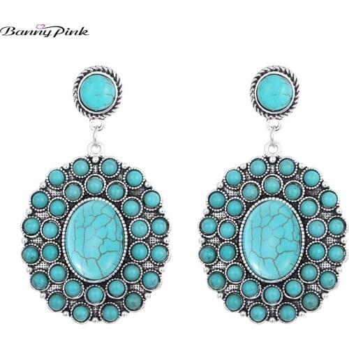 Banny Pink Vintage Stone Earrings For Women Ethnic Geometric Stone Beads Statement Stud Earrings Indian Pendant Earrings Brincos