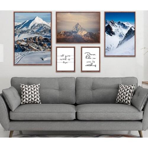 Snow Mountain Scenery Home Backdrop Decor Nordic Canvas Painting Wall Art Landscape Print and Poster for Living Room Pictures