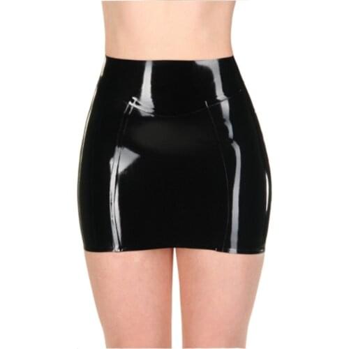 Sexy Black Latex Mini Skirts Tight Latex Rubber Dresses With Back Zip XXS-XXXL Customize
