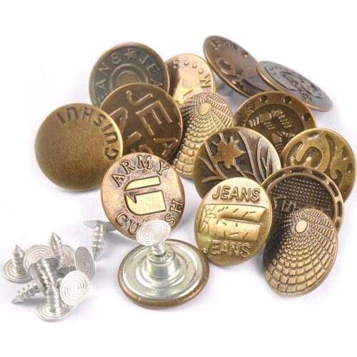 20Pcs/Set Mixed Metal Button For Sewing Clothing Bronze Jeans Buttons Clothes Bags Accessories Garment Decorative 17/20mm c2173