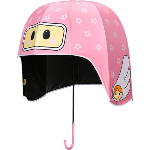 Cute Helmet Hat Umbrella Parent-child Creative Net Red Sunscreen UV Long Handle Umbrella Windproof Sunny and Rainy Paraplu SY298
