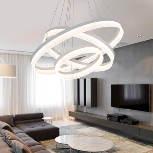 Modern Creative Pendant Light Living Room Dining Room 3/2 Circle Rings LED Lighting Ceiling Lamp Fixtures Acrylic Aluminum Body