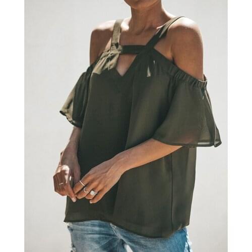 Trend Summer Women Casual Ruffles Sleeve Blouse Fashion Flower Print V-neck Shirt Sling Off-shoulder Flared Sleeves Pullover Top