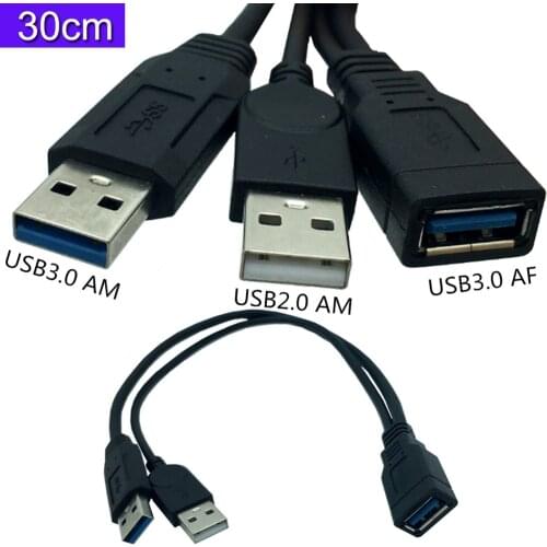 USB one-in-two data charging cable USB3.0 female to USB 2.0AM+USB3.0A male adapter cable 0.3M