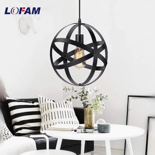 LOFAM Vintage Hanging Spherical Metal Pendant Light Fixture for Kitchen Dining Room Entryway Foyer Table Hallway