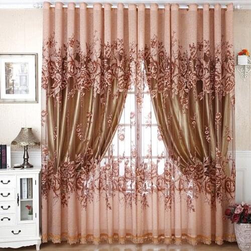 Shading Curtain Peony Rotting Yarn Semi-shading Curtains for Living Dining Room Bedroom Curtain