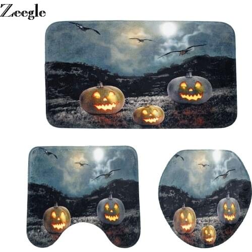 Zeegle Bath Mat Pumpkin Printed Bathroom Carpet Toilet Cover Seat Absorbent Rug Shower Mats Non-slip Bathroom Mat Toilet Rugs