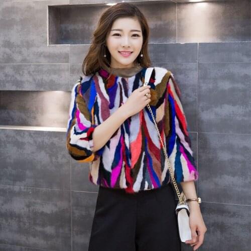 Real natural genuine mink fur coa women fashion colorful short length jacket outwear custom any size Big size