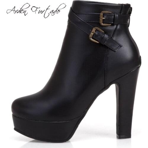 Arden Furtado Fashion Womens Shoes Winter Chunky Heels Zipper Sexy Elegant pure color Ladies Boots Concise Mature Big size 50