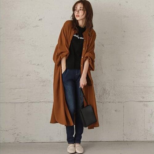 Johnature Japanese New Long Tops For Women 2021 Spring O-neck 4 Colors Single-breasted Cardigan Shirts