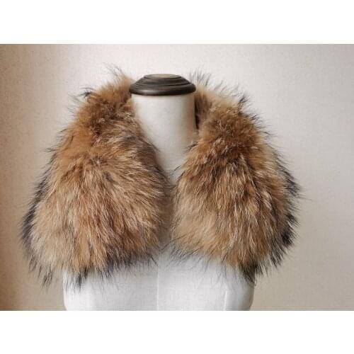 Women Real fur collar raccoon dog fur scarf match with coat Natural Brown 55cm*14cm