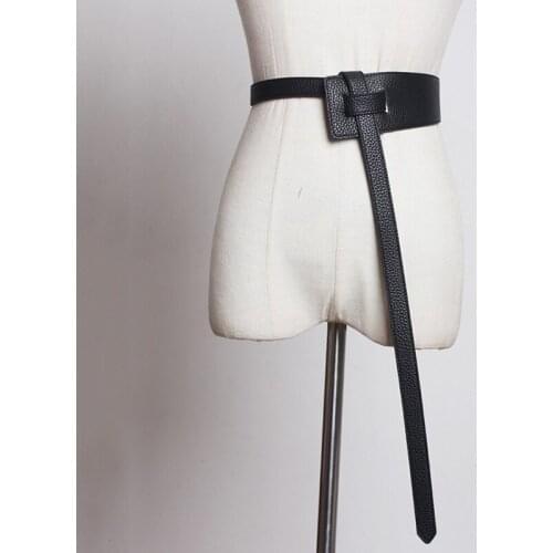SeeBeautiful New Fasjion 2020 Summer Autumn 6 Colors Genuine Leather Girdle PU Leather Irregular Long Belts Women Y443