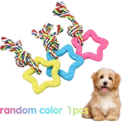 1PC Dog Chew Toy Pet Interactive Toy Star Shape Puppy Teeth Cleaning Toy Rubber Dog Toy With Rope Dog Accessories Random Color