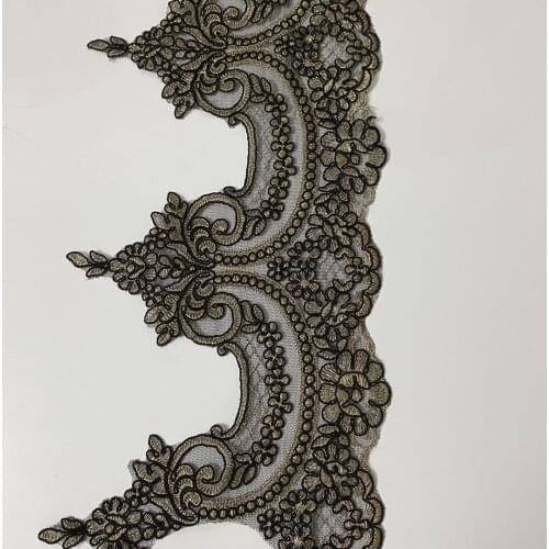 1Y/20CM Dress embroidery lace trim accessories wedding decoration fabric gold thread black bone lace fabric