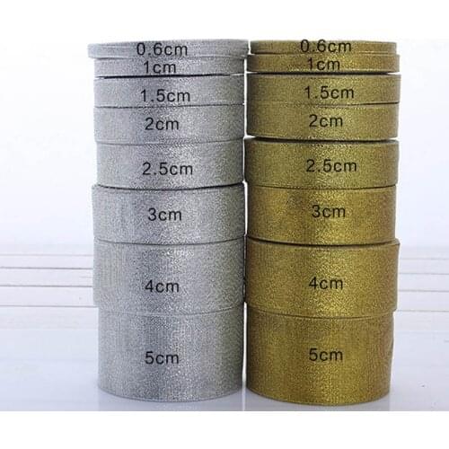 10pcs/lot 0.6cm/1cm/1.2cm/1.5cm/2cm/2.5cm Width 22M Length Golden Silver Ribbon Wedding Candy Box DIY Gift Ribbon Party Deco