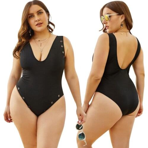 2021 New Summer Solid Color Black Sling Plus Size One-Piece Bikini Sexy Slim Female Swimsuit Fashion Swimwear 2XL-5XL SW280