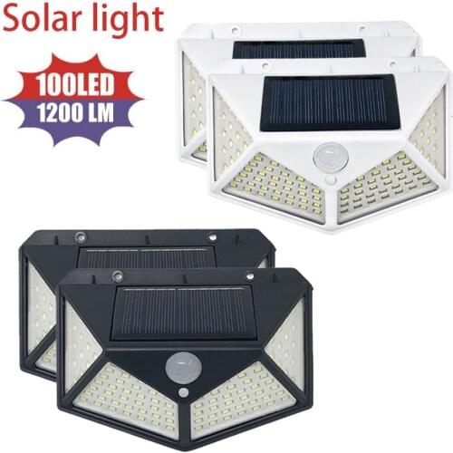 3Mode Waterproof 100 LED Solar Motion Sensor Lights Outdoor Sunlight Solar Powered Street Wall Lamp for Garden Decoration