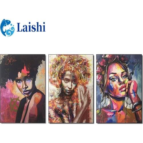 3pcs Full Square round Diamond Embroidery Doodle Afro Queen DIY Diamond Painting Cross Stitch full Drill Picture of Rhinestones