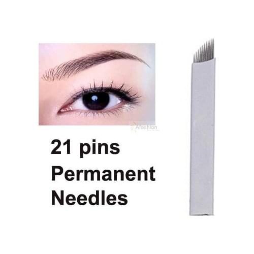 30pcs Eyebrow 21pin Permanent Makeup needles eye tattoos Prong flat blades 3d Microblading Embroidery