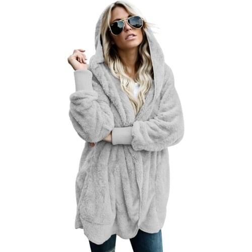 5 Color Women Top Quality Soft Fleece Hooded Open Front Coat