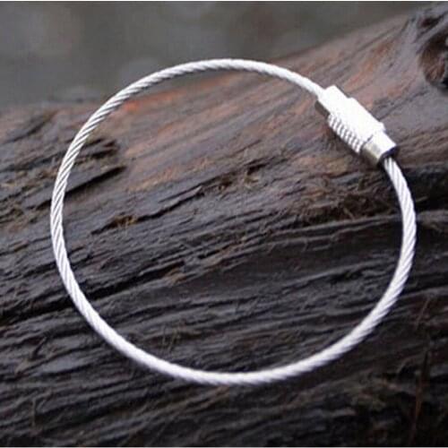 5pcs EDC camping equipment Charm Metal 110mm Wire Circle Keychain Stianless Steel Rope Cable Keyring Outdoor Accessory J011
