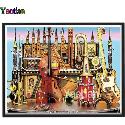 5D Diy Diamond Embroidery Cross Stitch Musical Instrument Castle Art Diamond Painting Full Square/Round Dill Mosaic Home Decor