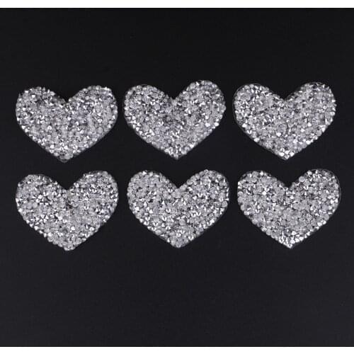6Pcs Love Heart Rhinestone Patches Applique Iron on Sequins Shoes Clothing Accessory