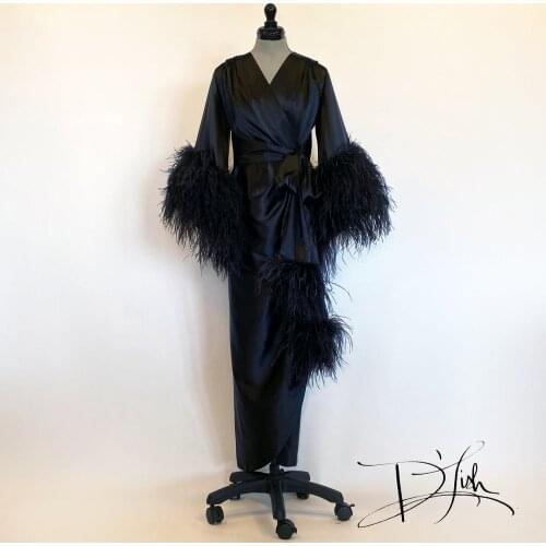 Ostrich Feather Bathrobes Nightwear Dressing Gown Belt Wedding Party Sleepwear Custom Made Nightgowns Robes Bridal Boudoir Dress