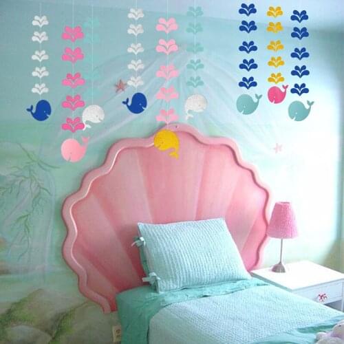 Glitter Whale water spray splash Hanging Garland String Chain Banner Kindergarten Kids bedroom baby birthday wedding party Decor