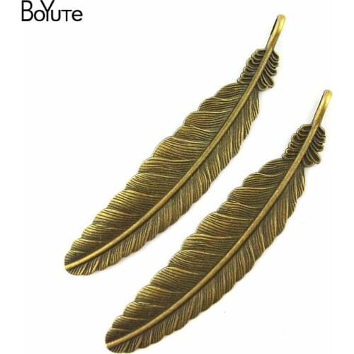 BoYuTe (10 Pieces/Lot) 106*22MM Antique Bronze Silver Plated Alloy Feather Charms Pendants for Jewelry Accessories Diy Handmade